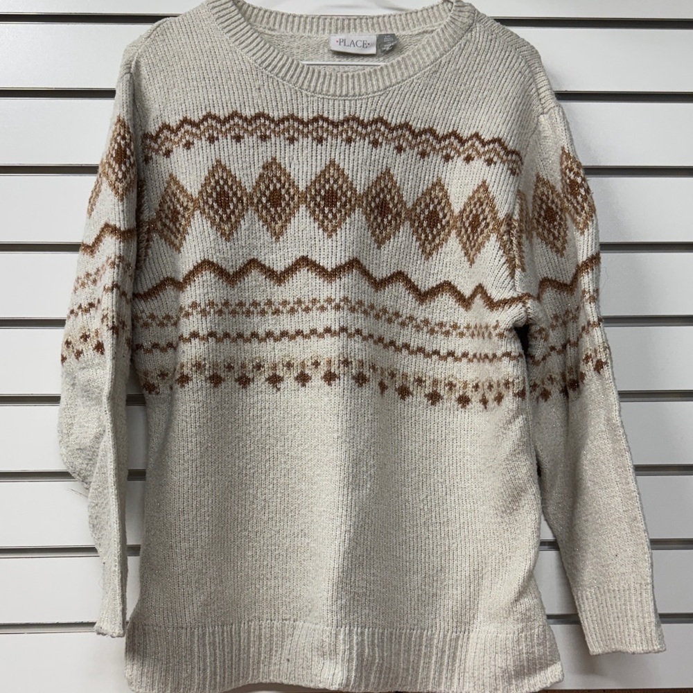 Place Geometric Knit Sweater in Cream and Brown large adult